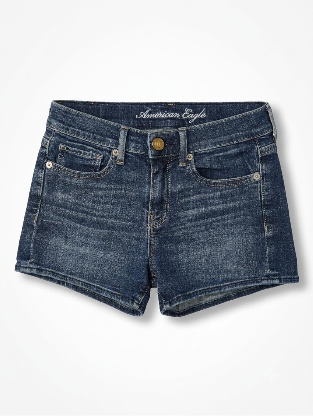 AE Stretch Women's Medium Blue Y2K Distressed Denim Shorts